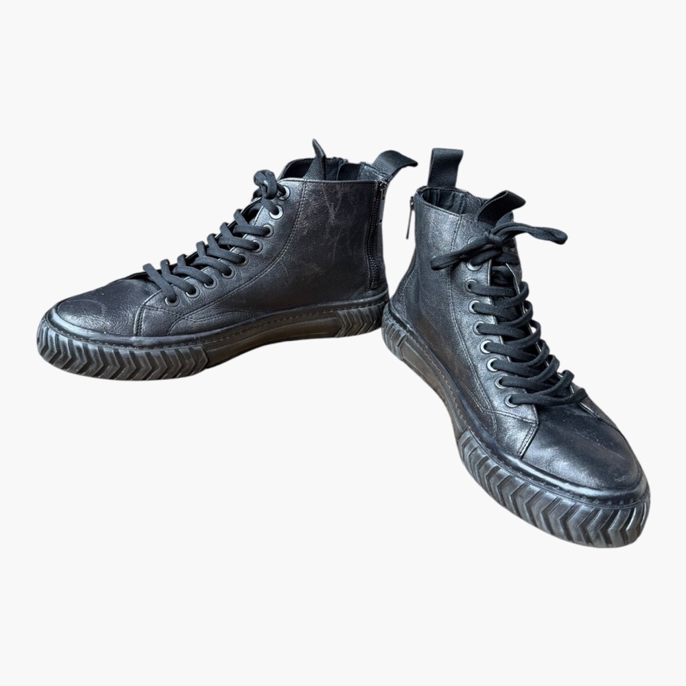 Karl Lagerfeld Men's Metallic Leather Double Back Zip High Top Sneakers Size 9.5 - Picture 6 of 10